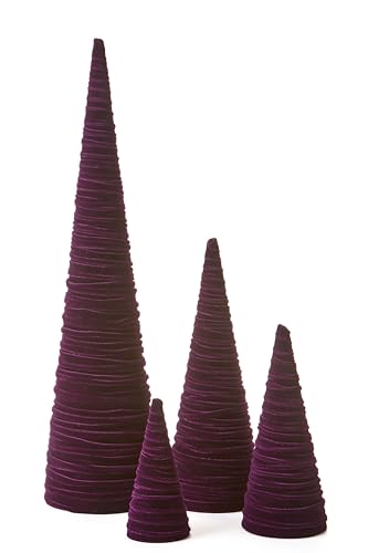 Image of Your Heart's Content Plum Velvet Trees Set of 4, Handcrafted Mantel Accent, Wedding Centerpiece, Valentine Purple Tabletop Tree, Winter Elegance, Gift for (Plum)