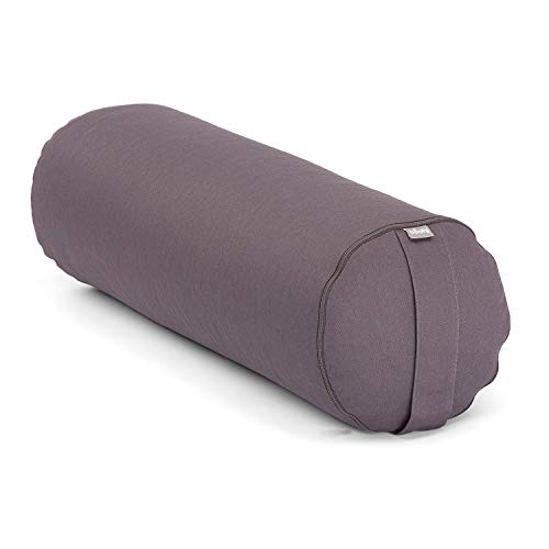 Bodhi | Yoga Bolster ECO | 100% Bio-Baumwolle | Yogarolle mit Bio Dinkelfüllung | Waschbarer Bezug | Yogakissen rund für Restoratives Yoga Übungen | Groß ca. 65 x 20 cm | anthrazit