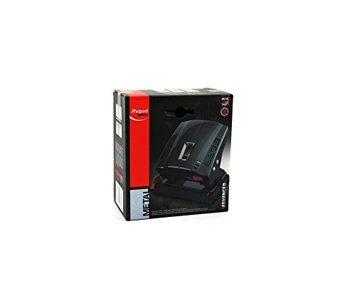 Maped - Perforadora de Papel - Advanced Metal 2 Agujeros para 30/35 Hojas - Agujereador de Papel Metálico - Mecanismo Antibloqueo - Tapa para Vaciar Confetis - Rápida y Precisa - Color Negro