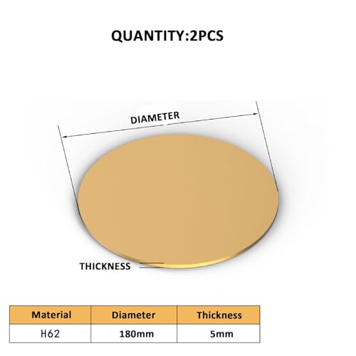 COYOUCO 2 Pcs Brass Round Plates Thickness 5mm Diameter from 15mm-300mm Brass Disc Suitable for Crafts, Models, and Repairs,180mm