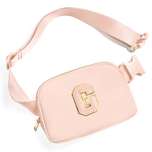 Gitus Gifts for 8 9 10 11 12 Year Old Girls Belt Bag Fanny Pack Crossbody Bags with Initial Letter Patch Cute Stuff Birthday Gifts for Teen Girls Women Personalized Trend Stuff (Coral Pink-G)
