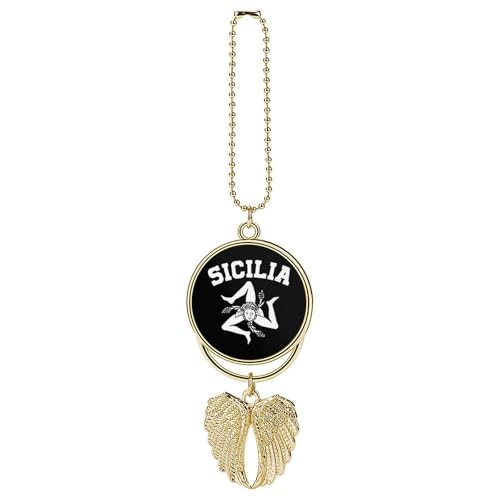Sicilian Trinacria Sicilia Funny Car Rear View Mirror Charms Pendant Rearview Hanging Ornament Auto Interior Golden-Style