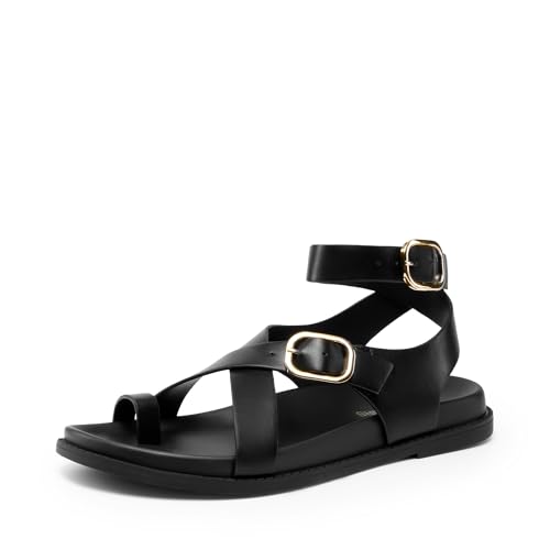 DREAM PAIRS Womens Strappy Sandals Flat Thong Comfortable Footbed PLatform Summer Fashion Vocation Shoes 6 Black