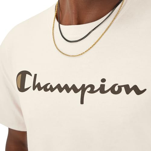 Image of Champion Men's Graphic Short Sleeve T-Shirt, Standard Fit, Classic Script Logo, Midweight 100% Cotton