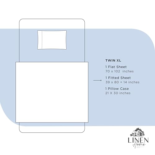 Image of Linen Home 100% Cotton Percale Sheets Twin XL Size, Baby Blue, Deep Pocket, 3 Pieces Set - 1 Flat, 1 Deep Pocket Fitted Sheet and 1 Pillowcase, Crisp Cool and Strong Bed Linen