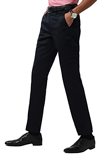 Image of Peter England Men's Slim Fit Mid Rise Navy Trousers