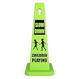 Imperial Standard Children Playing Cone - Children at Play Sign - Four-Sided Slow Down Kids Cones - Child at Play Signs - Drive Slow/Kid Alert Sign (2 Pack - Green)