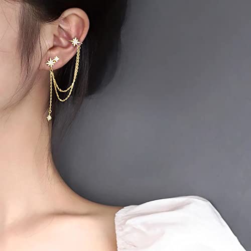 SLUYNZ 925 Sterling Silver Fashion Star Cuff Earring Chain for Women Star Crawler Earring Wrap Earrings2