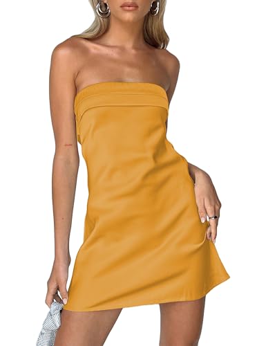 Image of Realtix Womens Satin Silk Backless Strapless Mini Dress Sexy Low Back Tube Club Party Dress for Women