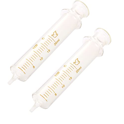 Lot de 2 seringues réutilisables en verre, 20 ml, diamètre standard, injecteur de laboratoire