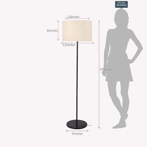 Image of ILLUMINE Furniture Metal Floor Lamp Standing Modern Lamp Shade for Living Room Corner, Home, Hotel, Office 12 Inches, 4Ft Height (Beige)