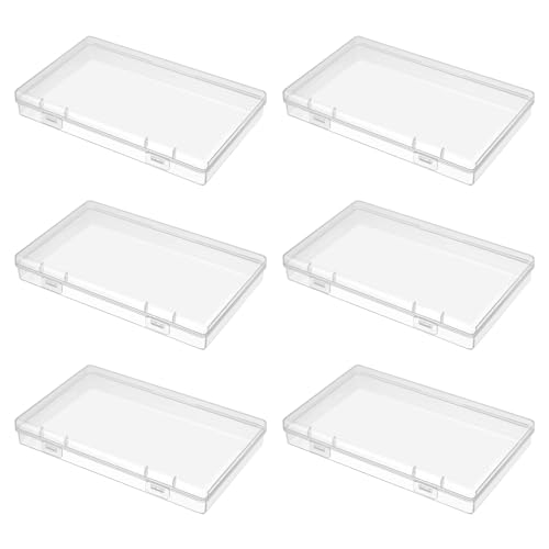 Lemecima 6 Pack Rectangular Clear Plastic Storage Containers Box with Hinged Lid for Beads and Other Small Craft Items (6.9 x 4.2 x 1 inch)