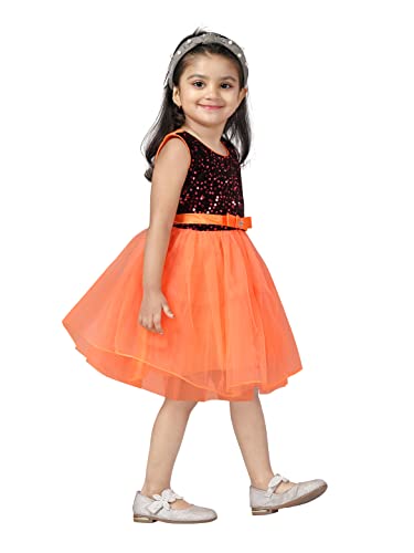 Image of MUHURATAM Baby Girl's Net Fit and Flare Knee-Length Dress (FK-1001 Orange 18)