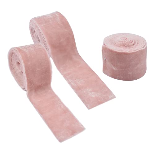 URROMA Dusty Rose Samtband, 3 Rollen Fransen Samt Spitze Stoff einseitig Satinband Rolle für Hochzeit Geschenkverpackung, Haarschleifen, Blumenarrangement, Heimdekoration Cover
