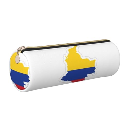 Estuche de piel con diseño de mapa de la bandera de Colombia, respetuoso con el medio ambiente, cierre suave, soporte cilíndrico de gran capacidad, Gold, Talla única, Tarjetero