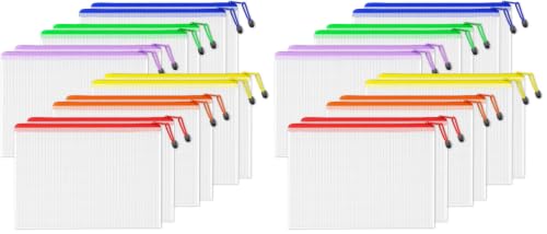 Image of SUNEE 12pcs Mesh Zipper Pouch 11x16, Large Storage Bags for Board Game & Puzzle Organizing, Reusable Plastic Zip Organizer for Travel (A3, 6 Colors) (Pack of 2)