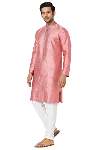 In-Sattva Men's Vertical Pleat Embroidered Banded Collar and Placket Kurta Tunic3