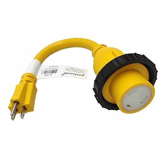 Parkworld 691968 Shore Power Adapter Cord Household 15A Male 5-15P to L5-30R RV/Camper/Marine 30A Female with Locking Ring (1FT)