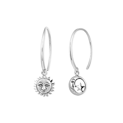 Boma Jewelry Sterling Silver Moon & Star Mismatched Pull Through Hoop Earrings