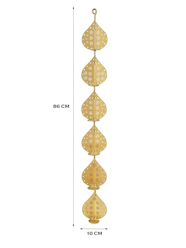 Image of METSY Stylish Metal Cutting Edge Candle Light Holder Leaf in Rectangular Shape | Metal Art | Home Decor Items (Golden Liner)