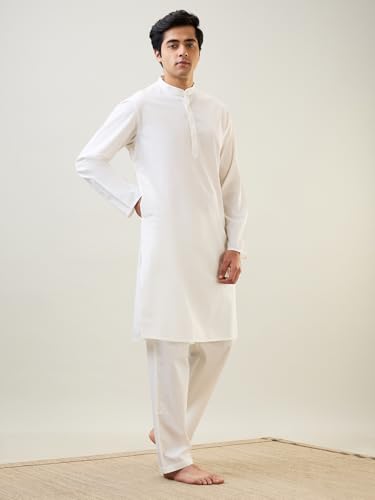 Image of SleepZ by Raymond Men Comfort Fit Solid Pattern Pure Cotton Mandrin Collar Kurta Set