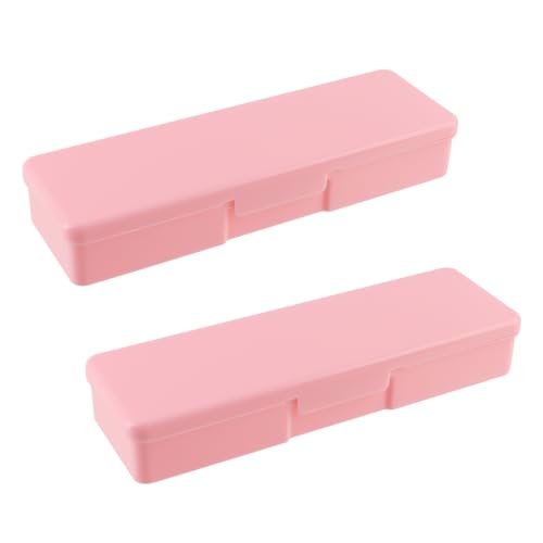 Image of 2PCS Large Capacity Pencil Box Plastic Pencil Case Plastic Stationery Case with Hinged Lid and Snap Rectangle Storage Containers Box for Nail Accessories, Screws(Pink)