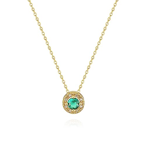 14k Diamond Emerald Necklace, Solid Gold Emerald Necklace, Diamond Necklace, Round Diamond Pendant