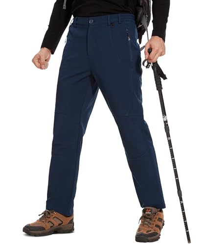 YUTYTH Hiking Trousers Men's Waterproof Fleece Lined Walking Trousers Warm Fishing Travel Outdoor Pants with Zip Pockets Navy