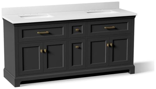 Kohler Charlemont 72" Bathroom Vanity Cabinet with White Double Sinks and Quartz Top, Modern Bathroom Storage, Dark Warm Grey, K-29264-BD1-DWG