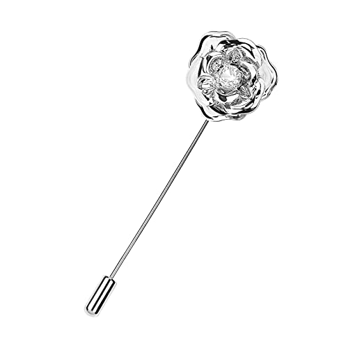 Image of Crystal Alloy Rose Flower Lapel Pins Button Pin Groom Boutonniere for Wedding Floral Brooch Pin Set for Women Men