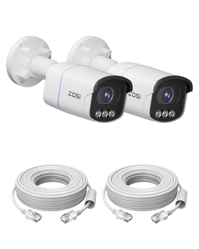 Image of ZOSI C186 5MP Security PoE Camera, 2 Pack Wired Audio Bullet IP Camera | Color Night Vision, Two-Way Talk, Light & Siren Alarms, Person /Vehicle Detection, Plug and Play, Only Works with ZOSI PoE NVR