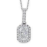 TJC Luxuriant 1.2 Ct Lab Grown Diamond Halo Pendant Necklace 925 Sterling Silver Rhodium Plated, Emerald Cut Diamond Pendant with Chain 20”, SGL Certified SI G H, Diamond Jewellery Gift for Women
