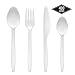 Produktbild matana 400 Weiß Plastikbesteck Set, Stabiles Einwegbesteck Kunststoff| 100 Löffel, 100 Gabeln, 100 Messer, 100 Teelöffel| Groß für Partys, Geburtstage| BPA Frei.