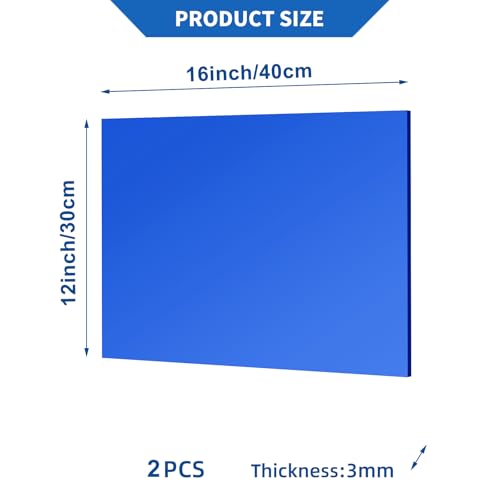 Image of 2 Pcs 12 x16 Inch Blue Acrylic Mirror Sheet, 1 /8 Inch Thick Opaque Glossy Mirror, Plexiglass Mirror Sheets with Protective Film, Rigid Mirror Sheets for Sawing, DIY, Laser Cutting and Engraving