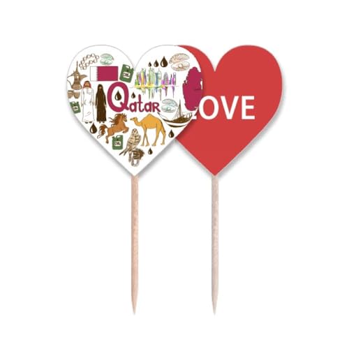 Drapeau Qatar cure-dents love heart lable cupcake pick pour décoration festive