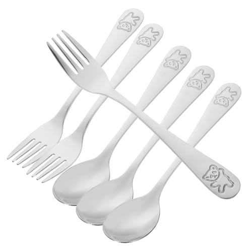 Beatifufu Silverware Stainless Steel Forks and Spoons for Forks Spoons Safe Utensils for Mealtime for Lunch Boxes Cute Bear Design