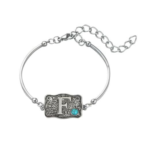 Image of Belt Buckle Bracelet Initial Letter A-Z Bracelets Western Cow Tag Bracelet Belt Buckle Necklace Western Style Initial Letter Pendant Necklace