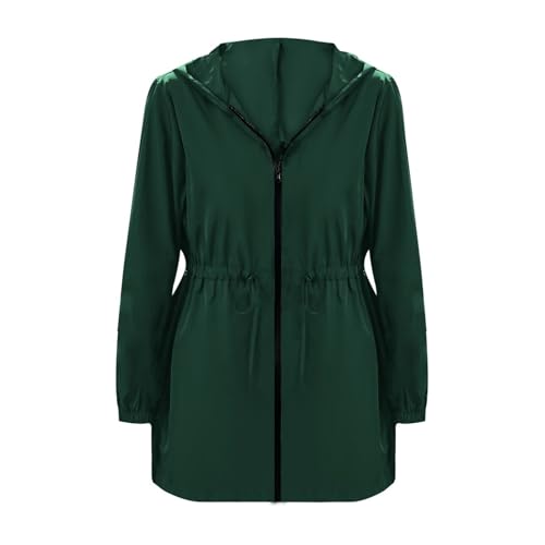 Chubasquero largo con capucha mujer cortavientos activo exteriores chaquetas lluvia 3