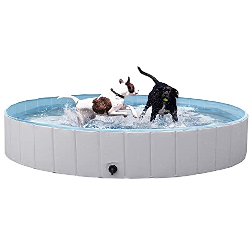 Yaheetech - Piscina para Perros, Plegable, 160 x 30 cm, Piscina, baño, portátil, para Perro, Gato, Exterior, Interior, Antideslizante, con Parches, reparación y Cepillo, Color Gris