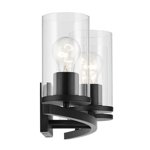 Image of Kichler Crosby 31.25 inch 4-Light Bathroom Vanity Light Fixture with Clear Glass in Black, Modern Wall Mount Light for Bathroom Over Mirror (31.25 inch x 8.75 inch), 45498BKCLR