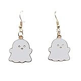 Pendientes colgantes chapados en oro de 14 quilates para mujer Pendientes de fantasma personalizados para mujer Regalo para boda Día de San Valentín Aniversario Cumpleaños Navidad-Blanco