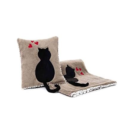 Mani Textile Plaid Couverture Polaire Avec Coussin Dehoussable Beige A Motif Chat Amazon Fr Cuisine Maison