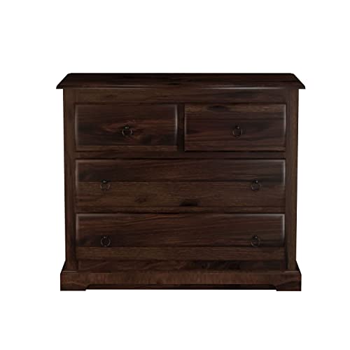 Image of Sheesham Wood Chest of Drawers 4 Drawers Wooden Dresser with Storage Organizer for Bedroom Living Room Home (Walnut Finish)