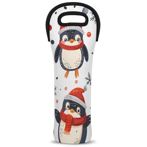 Neoprene Wine Tote Carrier Bag for Wine,Water, Champagne, Beer, Baby Bottles 15.6 x 5.1 Inches, Protective Wine Bag,Cute Penguins