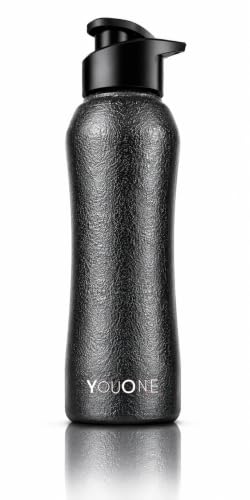 Image of YOUONE Stainless Steel Water Bottle, Charcoal Black, 1 Litre | Set of 1, Leak Proof Thunder, For Fridge Home Office Travel School Sports Gym Yoga, For Kids Boys Girls Adults