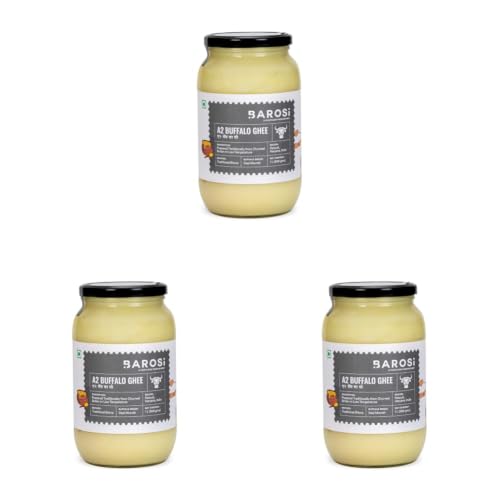 Image of BAROSI A2 Buffalo Ghee 1 Litre | Traditional Bilona Method | Curd Churned Danedar Ghee | Lab Tested | Grass-Fed Desi Buffalo | Pure, Natural, Aromatic | Shudh Buffalo Ghee | Glass Jar(1000ml)