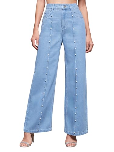 Image of Miss Chase Women's Wide-Leg High-Rise Regular-Length Stretchable Shaping Denim Jeans