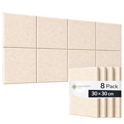 Image of YGM Acoustic Foams Luxury PET Felt Acoustic Self Adhesive Panels, 10 MM Thick, Sound Absorbing Panels for Wall | Room Noise Reducer & Sound Dampening (Beige, 1x1 Foot - 8 Panels)