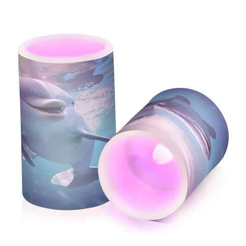 ALAZA Whale (14) Flickering Flameless Candles Battery Operated with Remote Timer,Tea Light Candles LED Pillar Votive Candles Set of 2 for Outdoor Indoor Decorations