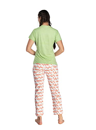 Image of Evolove Women's Cotton Round Neck Short SleevesNight Suit Set /Top Pyjama Set Super Soft Comfortable (Nightsuit-Round-HS-4)